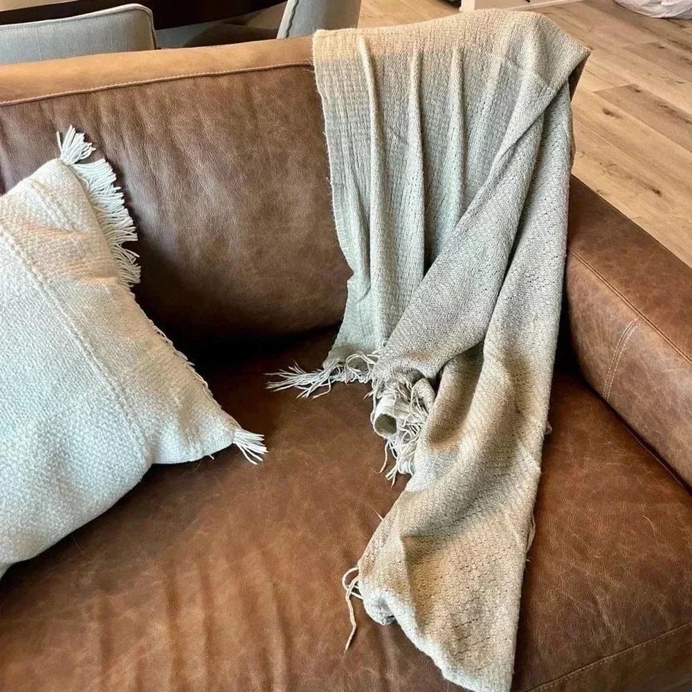 Mark & Graham by Williams Sonoma Fringe Throw Blanket - 100% Acrylic - Beige/Tan